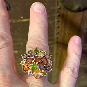 Rose Gold Multicolor Stone Cocktail Ring Size 7 1/2 NWOT